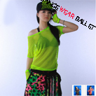 Fluorescence Stretched Mesh Jazz & Hip-Hop Top With Gloves