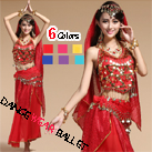 Six Colors Sequin Shiny Belly Dancewear Seven Pieces Skirts Suit