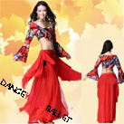 Two Colors Colorful Printing Belly Dancewear Long Sleeve Crop Top And Skirts