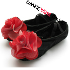 Children Black Canvas Ballet Shoe With Red Flower