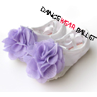 Children White Canvas Ballet Shoe With Lavender Flower