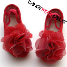 Children Red Canvas Ballet Shoe With Red Flower