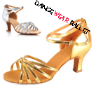 Gold And Silver Five Strap Centre Node Shiny Satin Ballroom Latin Dance Shoes